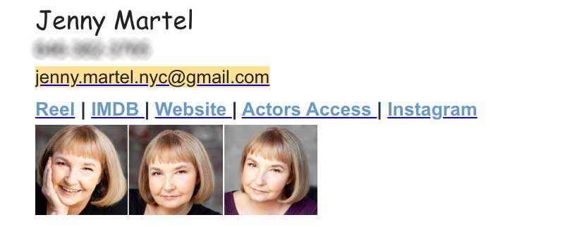 Example of a professional actor email signature